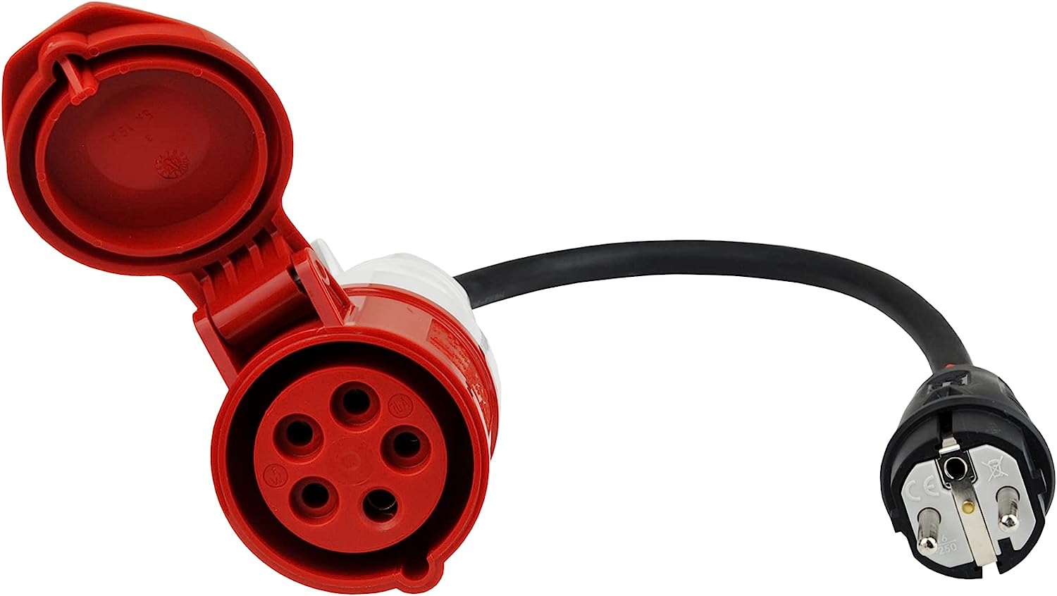 Prémiový adaptér SCHUKO na CEE 32 A – 5kolík, 1 fáze, 16 A, 3,6 kW, délka 0,5 m