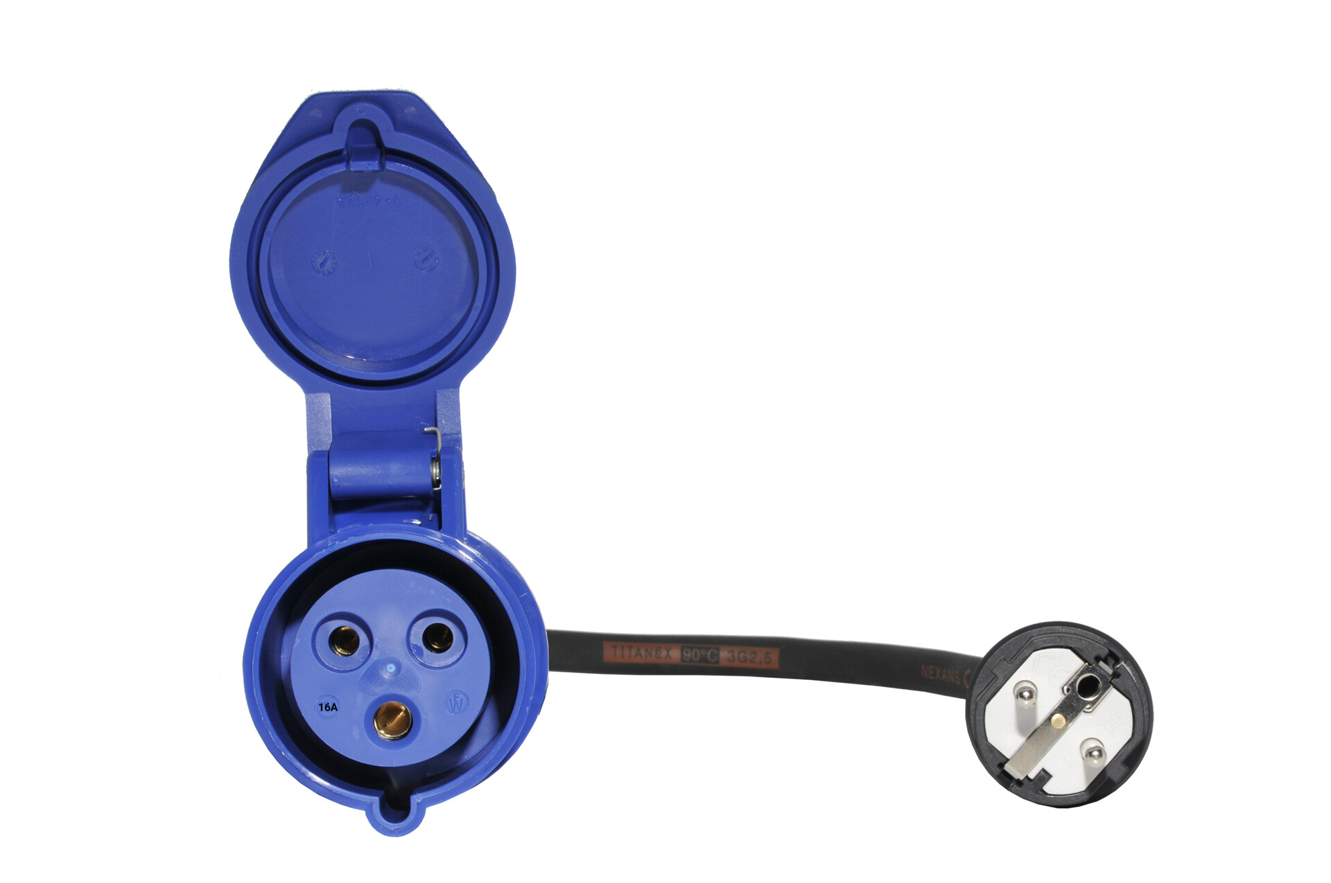 Prémiový adaptér SCHUKO – CEE 32 A, 3kolík, 16 A, 230 V, 3,6 kW, 0,5 m