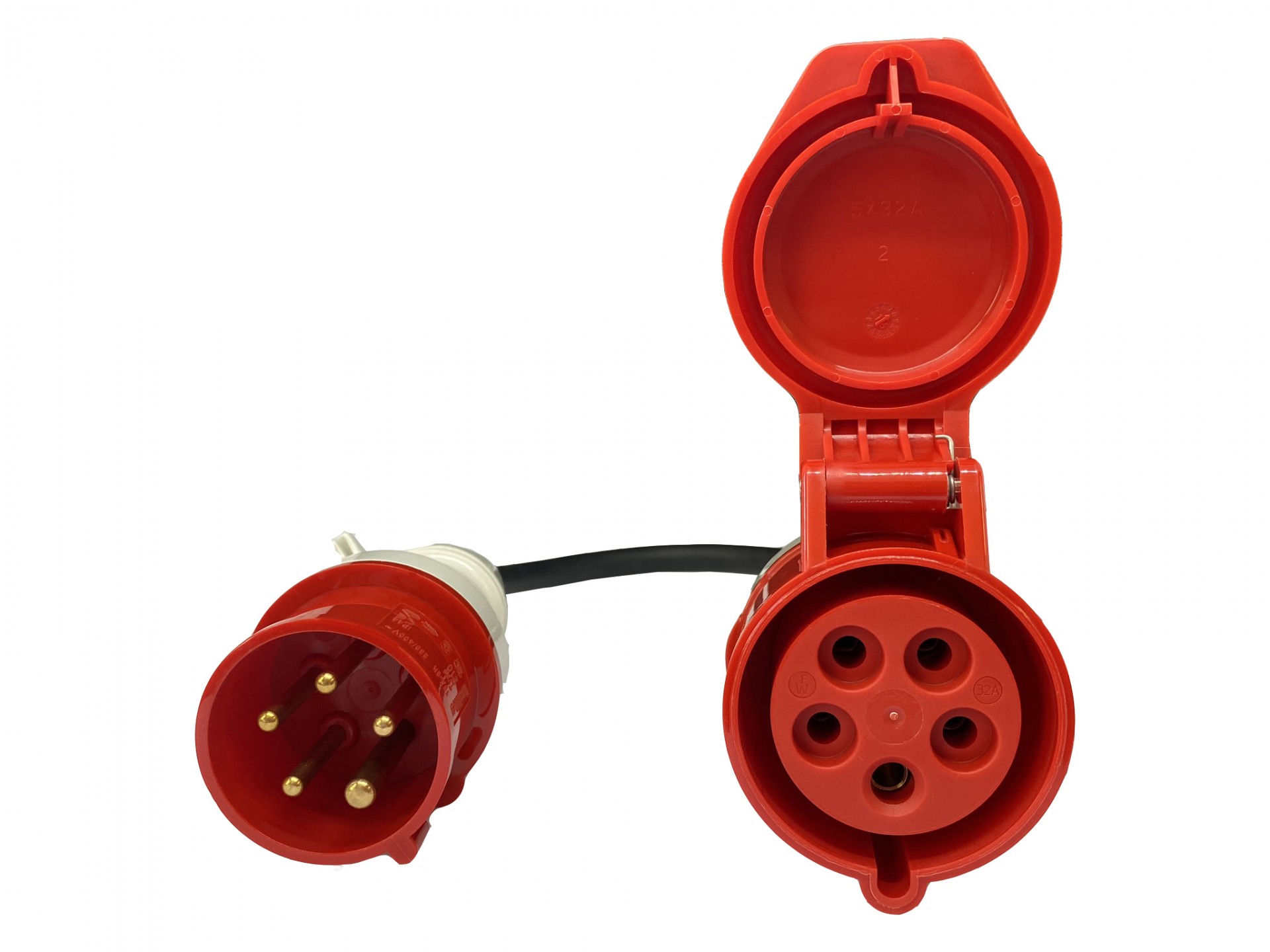 Prémiový adaptér CEE 5kolík z 16 A na 32 A – 1 až 3 fáze, 3,6–11 kW, délka 0,5 m