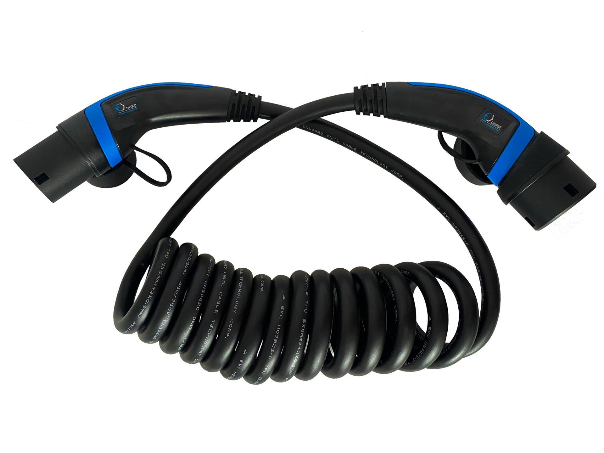 Spirálový nabíjecí kabel Type 2 – 22 kW, 32 A, 3fázový, délka 5–8 m