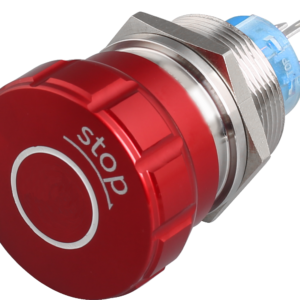 Dahe Electric – nouzový vypínač STOP, 22 mm, 5 A, 250 V, IP67, červená hliníková hlava, 1NO/1NC