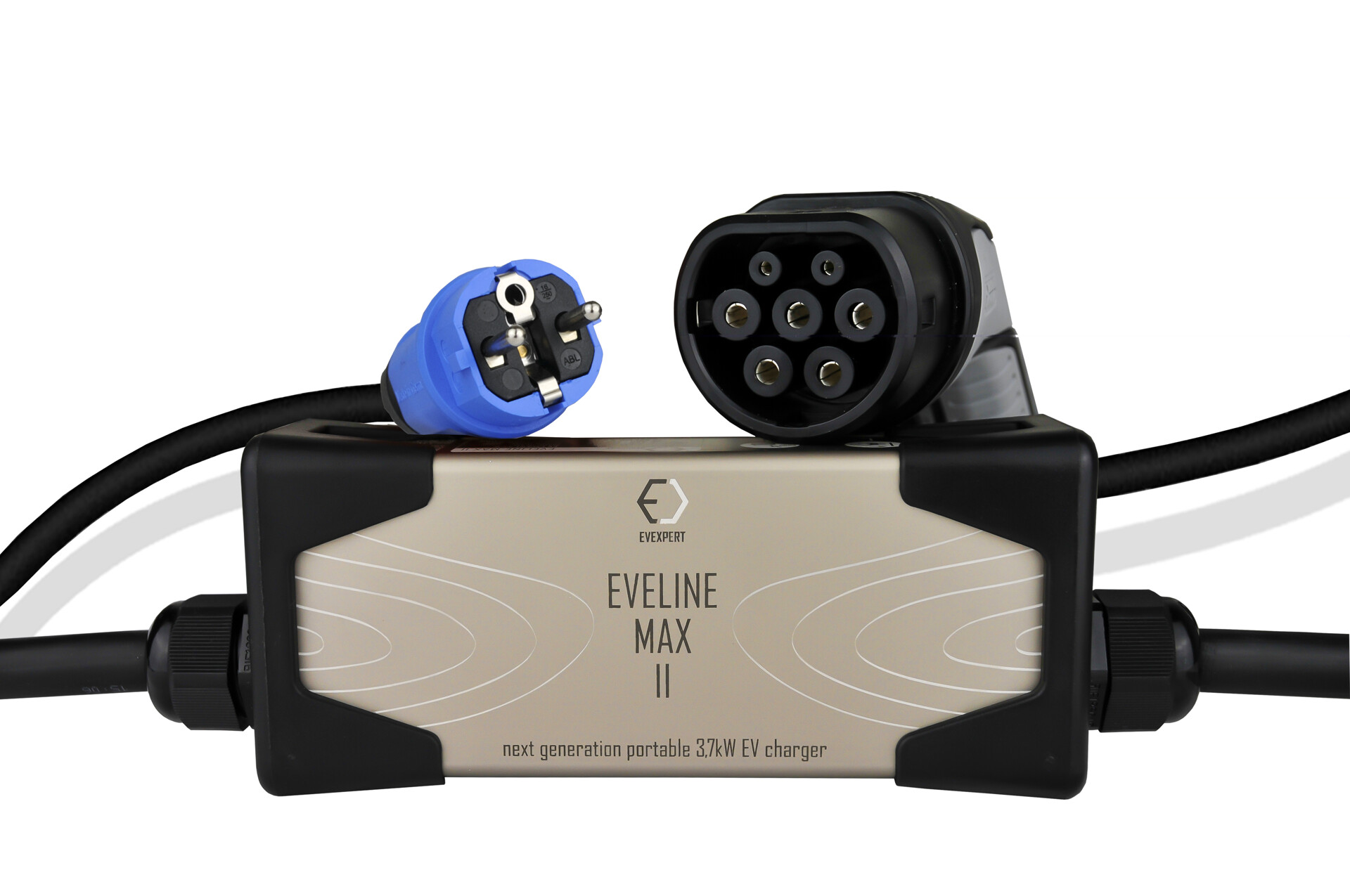 EVELINE Max II – chytrá přenosná nabíječka pro elektromobily Type 2, Schuko, 3,7 kW, 16 A, 5 m