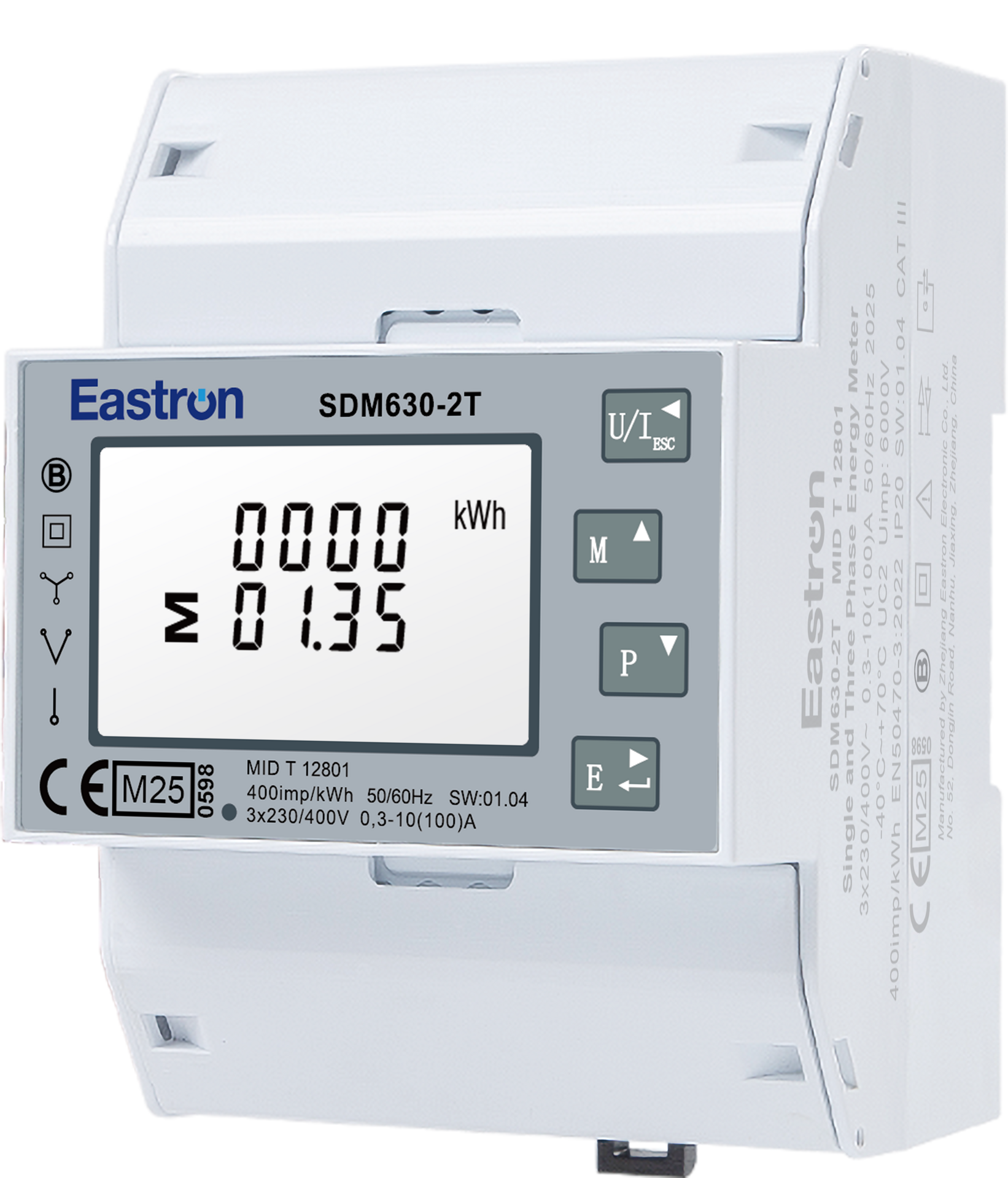 EASTRON SDM-630-2T – multifunkční třífázový dvousazbový elektroměr, Modbus RTU, MID